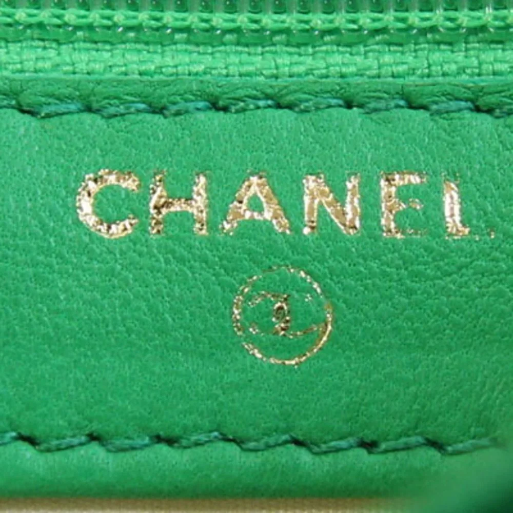 CHANEL Green Caviar Leather Logo Wallet